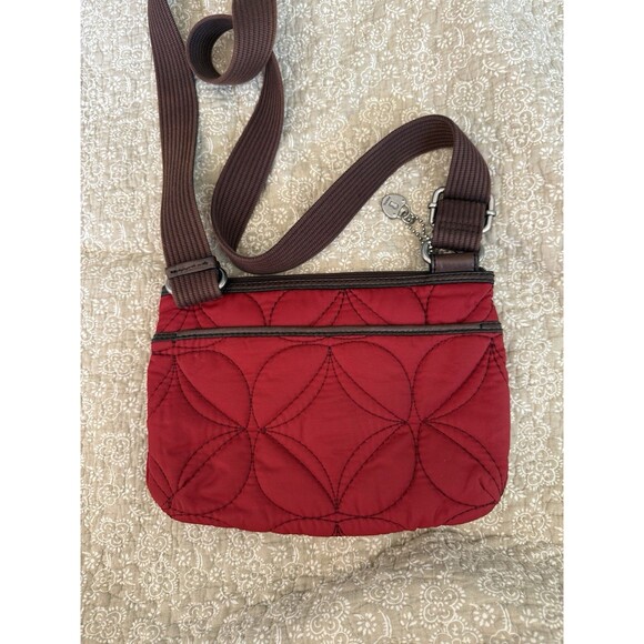 Fossil Key-Per Quilted Fabric & Leather Trim Shoulder Bag Purse Red - Picture 2 of 6